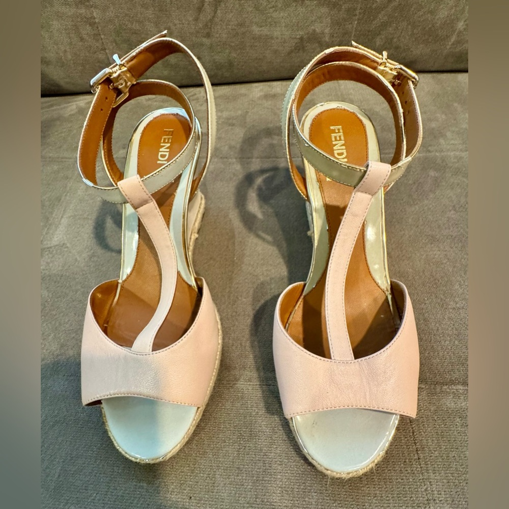 Fendi Women's Blush Pink  Wedge Strappy Sandals
